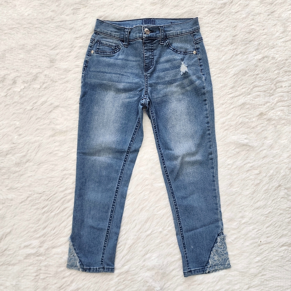 Justice‎ Lace Trim Distressed Jeans